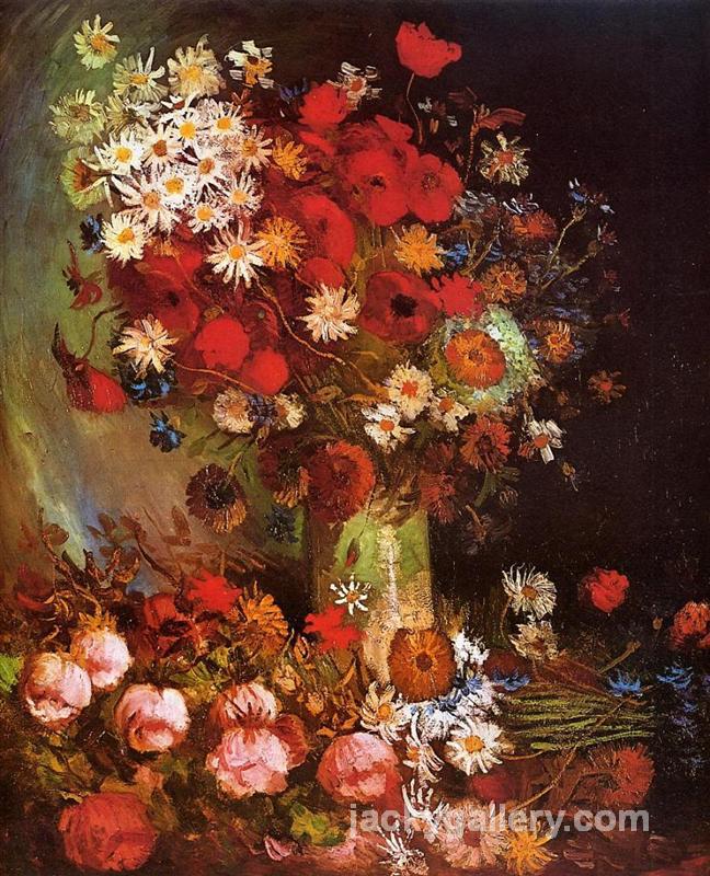 Vase with Poppies, Cornflowers, Peonies and Chrysanthemums, Van Gogh painting